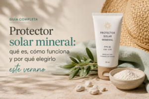Protector solar mineral con óxido de zinc y dióxido de titanio para el cuidado de la piel en verano