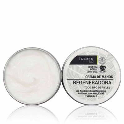 Crema de manos regeneradora Labnatur Bio 50 ml con aceite de rosa mosqueta, aloe vera y manteca de karité