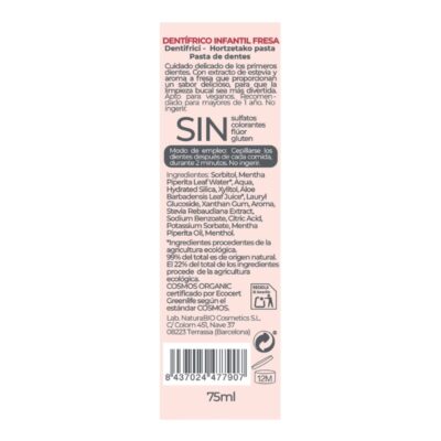 Pasta de Dientes Infantil Sin Flúor Sabor Fresa 75 ml